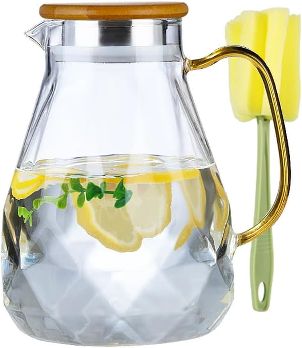 Borosilikatglaskaraff med lock och pip - 2L glaskanna