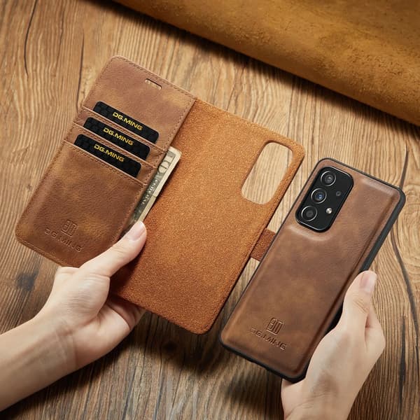 (For Samsung Galaxy A57) DG.MING DG.MING 2-in-1 Detachable Leather Wallet Case – Magnetic Case with Card Holder and Kickstand Function Grå