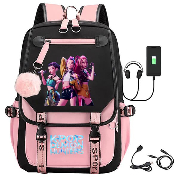 K-Pop Demon Hunters Anime Skolryggsäck Söt Tecknad Väska för Studenter rosa