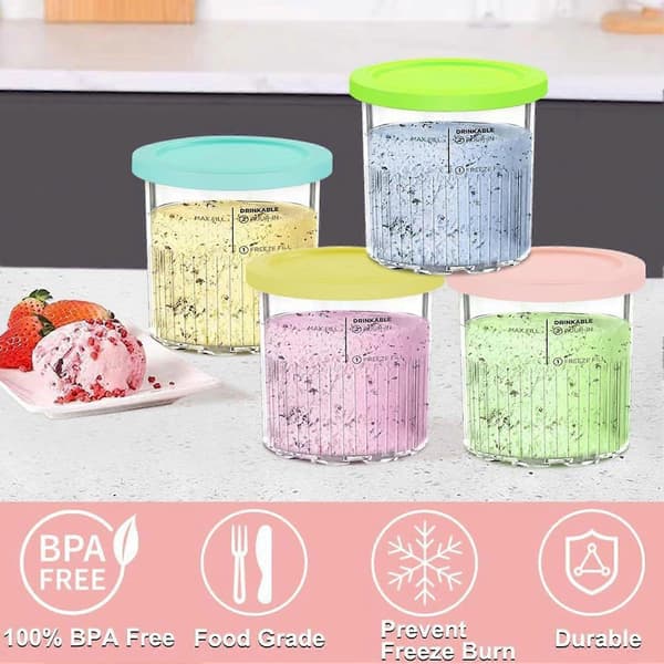 4-pack Ninja Creami Deluxe Replacement Pints and Lids, Compatible with NC501 NC500 Series 4pcs