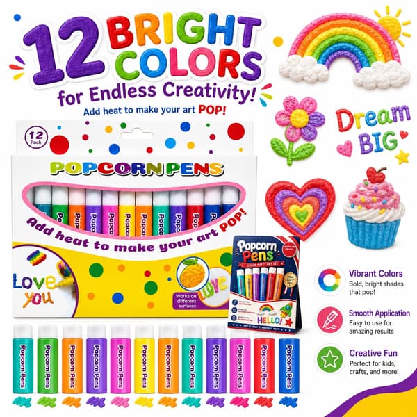 3D Boblepen Puffy Paint Popcorn Penne Sæt, Popcorn Tegnepenne, 24 stk 24 PC