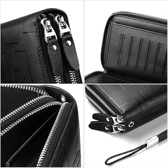 Herr Clutch Bag Handväska Äkta Läder Plånbok Dragkedja Lång Plånbok