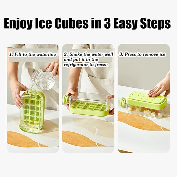 Green 2-in-1 Ice Cube Bottle with Straw - 800ml Touch-Free Ice Maker & Water Bottle for Coffee, Juice, Drinks, Easy Release