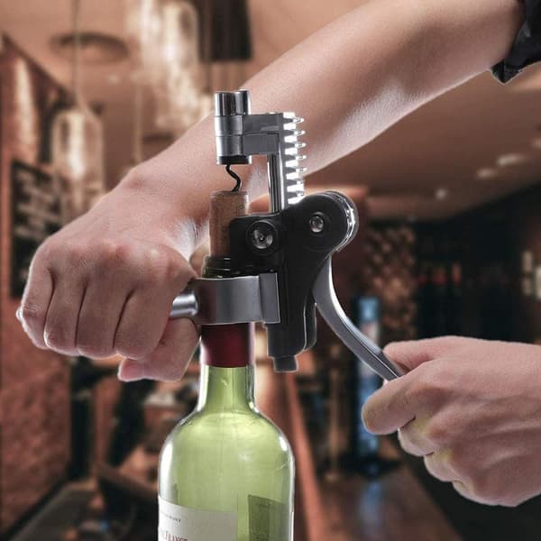Corkscrew Wine Bottle Opener With Foil Cutter, Extra Corkscrew and Stand - Brown (Silver)