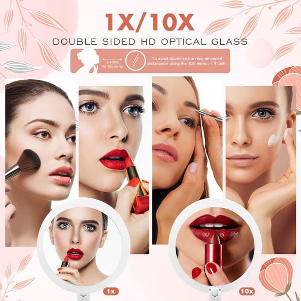 Illuminated Makeup Mirror with Magnification, 1x/10x Magnifying 21 LED Lights Travel Makeup Mirror, Double-Sided Compact Mirror with Light