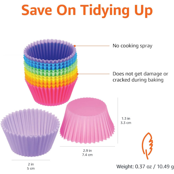Round Reusable Silicone Baking Cups, 12-Pack (Oven Safe up to 220 Degrees Celsius), Multicolor