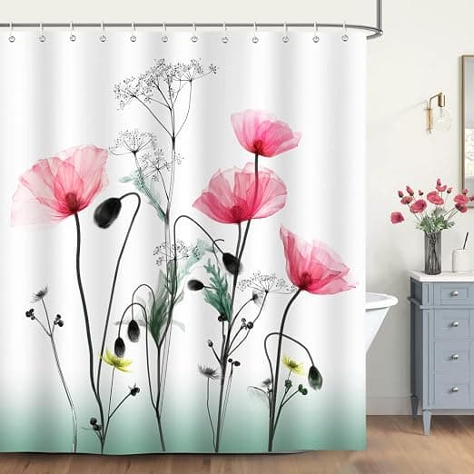 1 st röd blomma duschdraperi 180 x 200 cm duschdraperi polyester