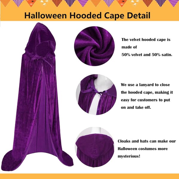 Unisex voksen hættekappe lang fløjlskappe Halloween Cosplay kostumer Purple
