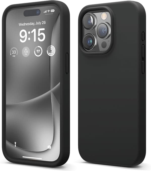 Liquid Silicone Case Compatible with iPhone 15 Pro, Premium Silicone, Full Protective Cover - Black