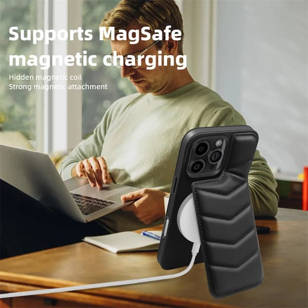Leather Wallet Card Holder MagSafe Phone Case For iPhone16 Pro Promax Plus Holder Magnetic Charging Protective Shell