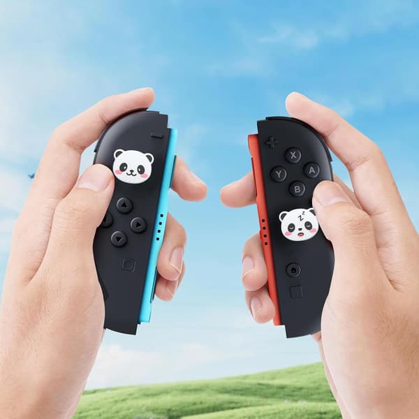 Thumb Grips Compatible with Nintendo Switch 2 (2025) – 4 Pcs White/Glitter Panda Design Silicone Joystick Covers, Cute & Comfortable Controller Stick Caps