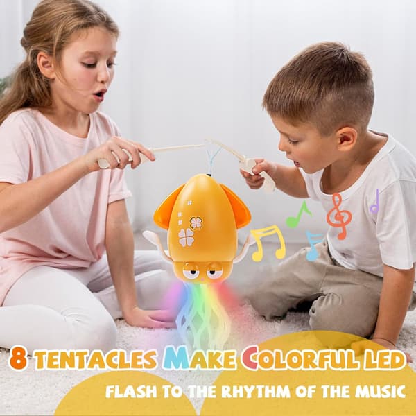 Dancing Octopus Toy, Octopus Toy, Automatic Crawling Dancing Octopus with Obstacle Detection, Crawling Octopus with LED Music yellow
