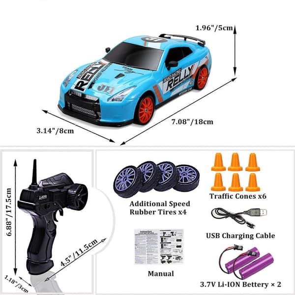 RC Drift Car, 15 km/h Scratch-Resistant Lightweight Rechargeable Low-Friction Remote Controlled Llight Blue