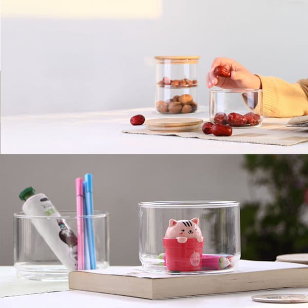 Airtight Storage Containers for the Kitchen, Stackable Three-Tier Glass Jars with Bamboo Lids, Multifunctional Clear Borosilicate Glass Storage, Microwave