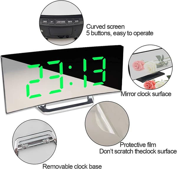 Digital Alarm Clock Bedside, LED Bedside Clock with Screen, Night Light, USB Charging Port, for Bedroom, White White