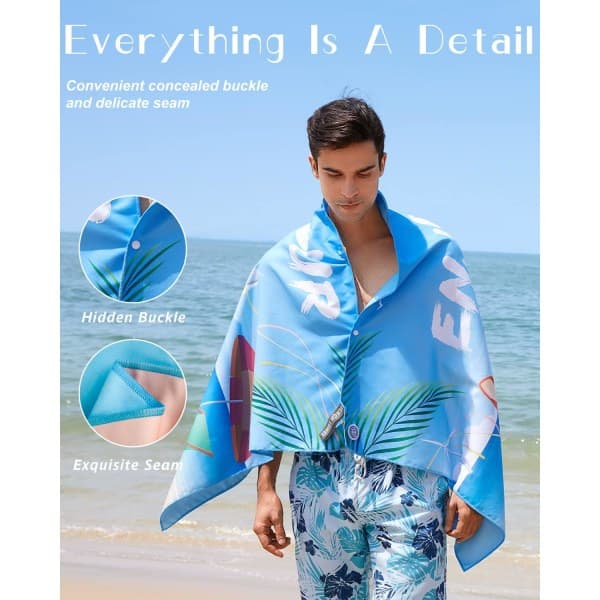 Beach Towel with UV Labels, Beach Mat, Microfiber Material, No Sand, Suitable Size (150 × 75 cm), Quick-Drying, Elastic Rope Design, Storage