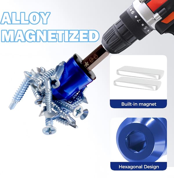 Screwdriver Head Magnetic Ring, 2026 Upgraded Magnetizing Screw Removable Household Tool Magnetic Screw Holder Universal Magnetizer for Se blue