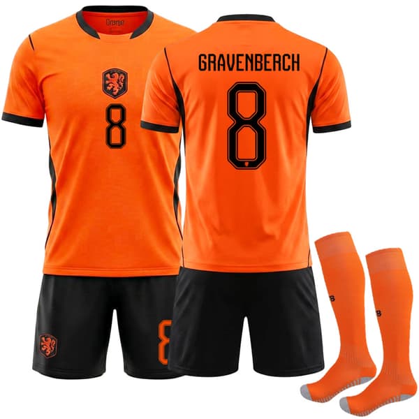 2026 World Cup Netherlands Home Jersey+Shorts+Socks No.8 Gravenberch No.8 Gravenberch S