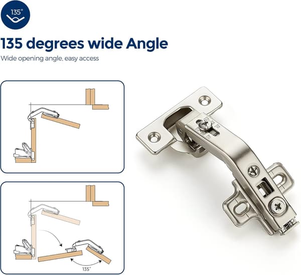 135 Degree Kitchen Door Hinges Compatible with Lazy Susan Corner Cabinets, Full Overlay Face Frame, Concealed (2 Pack)