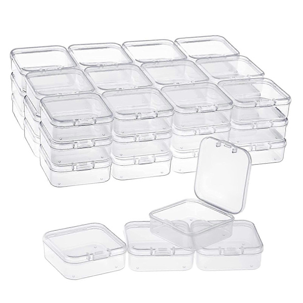 40-pack Clear Plastic Bead Storage Containers Box with Hinged Lid for Small Items, Diamond, Var