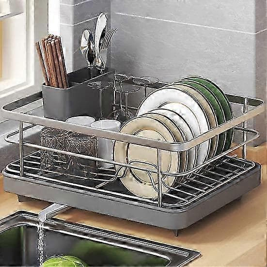 Large Capacity Dish Drying Rack Non-slip Design Stable Automatic Drainage Easy to Install Space-saving Dish Rack for Kitchen Countertop red