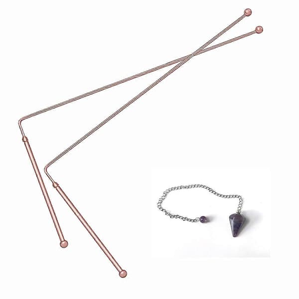 Copper Dowsing Rods, 99.9% Pure Copper Divining Rod for Spiritual Energy Tracing 2pcs (Includes 1 Pendulum)