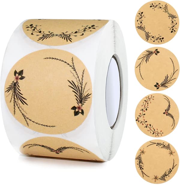 500 pcs 5 cm Brown Self-Adhesive Kraft Paper Labels