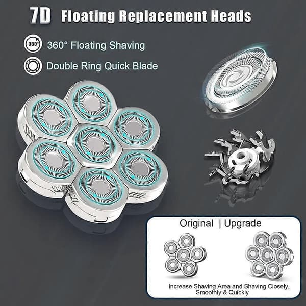 7D Electric Shaver Replacement Head L Waterproof Razor Flexible Cutter Floating Face and Beard Head