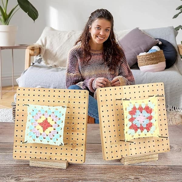 Blocking Board, Blocking Boards for Crocheting, Square Blocking Boards for Knitting and Crocheting Projects, Handmade Knitting with Wooden Base