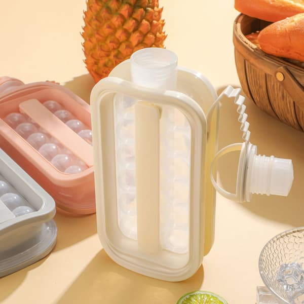 Portable Household Ice Grid Ball Kettle 2-in-1, Reusable Ice Mold, Easy Release Silicone Ice Grid - White white