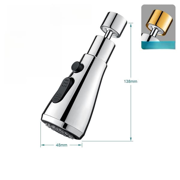 Roterende kjøkkenkran dusjsprøyte - tre moduser, trykkøkende sprøyte, sølv Silver