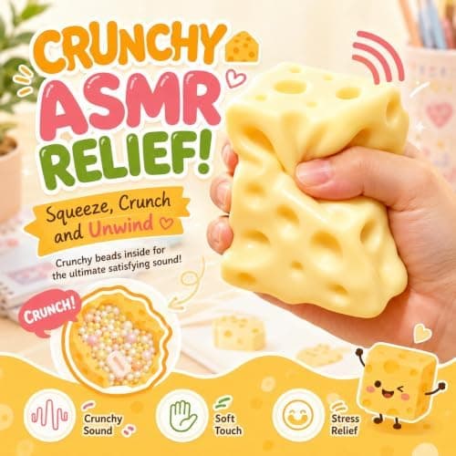 Knaskende Ost-Squishy ASMR Perlefylt, Knaskende Ost-Squishies Cheese