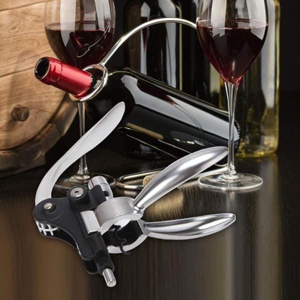 Corkscrew Wine Bottle Opener With Foil Cutter, Extra Corkscrew and Stand - Brown (Silver)