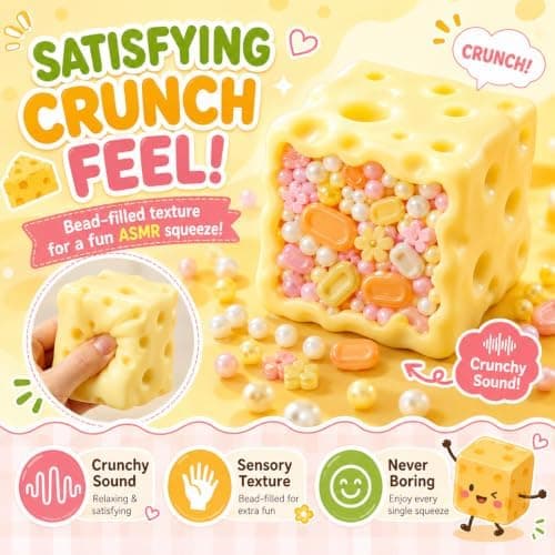 Knaskende Ost-Squishy ASMR Perlefylt, Knaskende Ost-Squishies Cheese