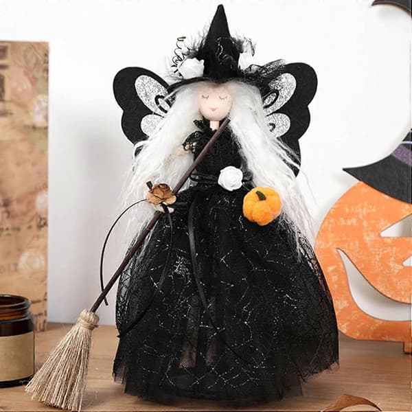 Halloween Tree Topper Black Witch Ornament Tree Topper Witch Doll Decorations