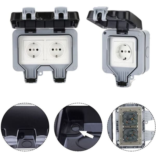 IP66 Waterproof Socket with Switch and Waterproof Junction Box, Outdoor Dustproof Wall Socket for Kitchen, Bathroom, Garage, Pool, etc.