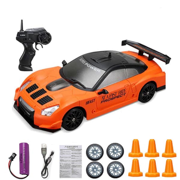 RC Drift Car, 15 km/h Scratch-Resistant Lightweight Rechargeable Low-Friction Remote Control Car Orange
