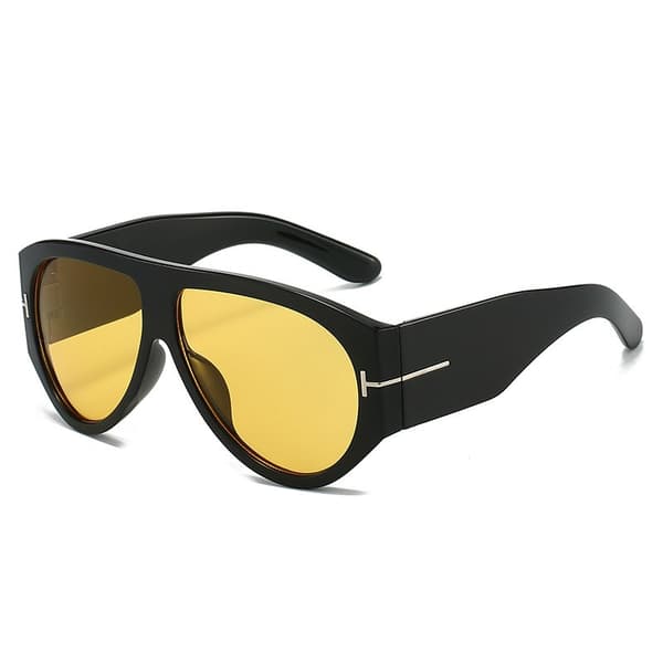 Overdimensionerede aviatorsolbriller til kvinder, sort indfatning, brune, stilfulde, eksklusive, UV-beskyttende solbriller. Leopard print frame tea leave