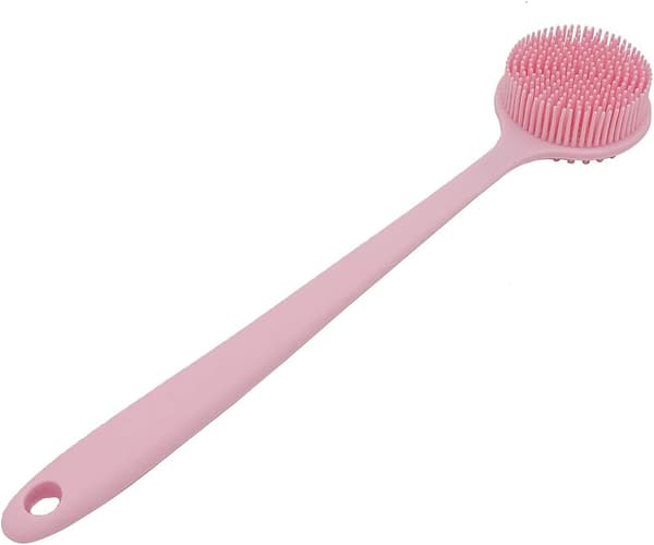 Back brush for shower, soft silicone bath brush with long handle Pink
