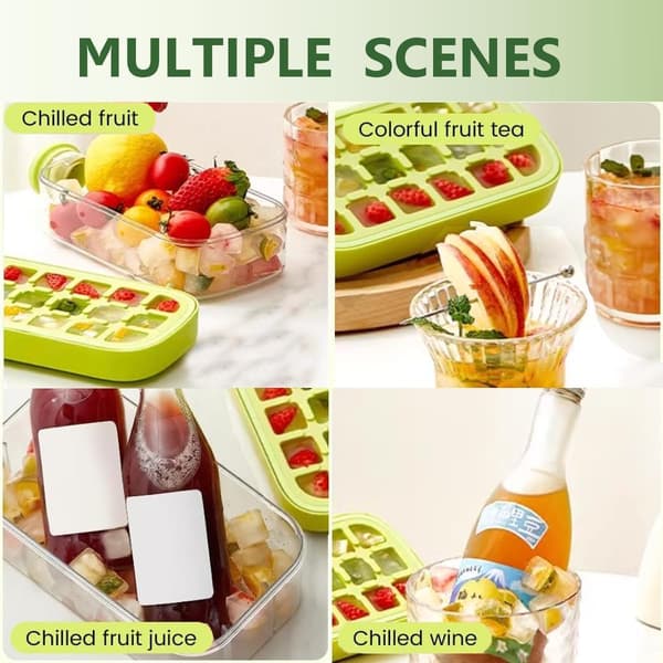 Green 2-in-1 Ice Cube Bottle with Straw - 800ml Touch-Free Ice Maker & Water Bottle for Coffee, Juice, Drinks, Easy Release