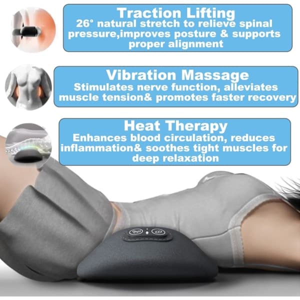 3-in-1 Back Therapy, Back Massage, Sciatica Massage with Traction Lift, Stretcher Portable Deep Tissue Vibration for Neck Shoulder Back (Grey)