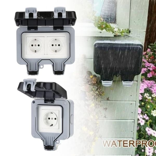 IP66 Waterproof Socket with Switch and Waterproof Junction Box, Outdoor Dustproof Wall Socket for Kitchen, Bathroom, Garage, Pool, etc.