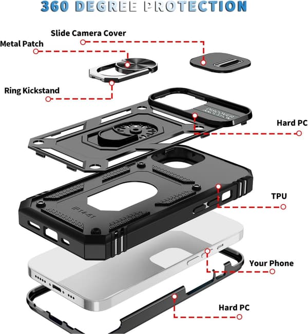 (Black) 1st iPhone 15 Case, Camera Housing with Rotating Ring Holder for Apple iPhone 15