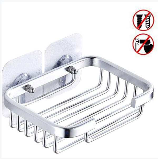Soap dish, shower soap dish, wall-mounted stainless steel soap dish for bathroom kitchen - strong self-adhesive without drilling Silver