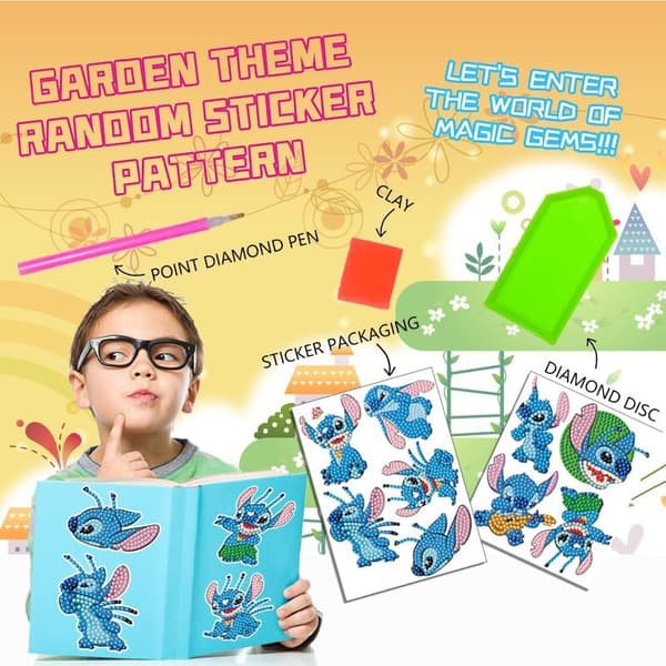 9 kpl 5D Stitch DIY Timanttimaalaustarrasarjat, Lilo DIY Luova Timanttimosaiikkitarrat