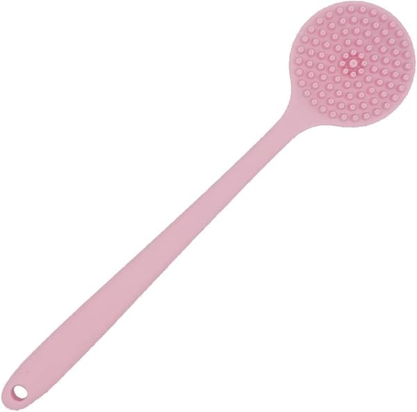 Back brush for shower, soft silicone bath brush with long handle Pink
