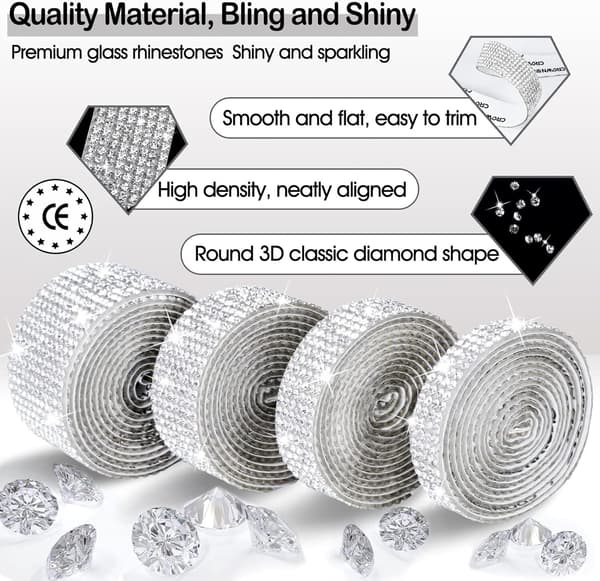 Rhinestone-bånd 7 ruller 7 meter selvklebende diamant Bling Rhinestones-striper