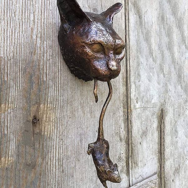 Cat and Mouse Wall Sculpture Door Knocker Front Door Knocker - Perfect