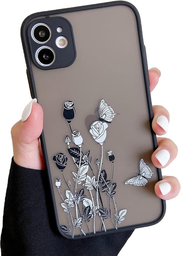 Kotelo iPhone 13 Pro Maxille, musta perhonen ruusu söpöt tytöt kotelo M