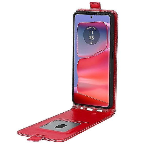 R64 Vertikalt Flip Läderfodral för Motorola Edge 50 Pro Red